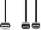 Nedis 2-in-1-Kabel - USB 2.0 - USB-A Male - USB Micro-B Male / USB-C Male - 480 Mbps - 1.00 m - Vernikkeld - Rond - PVC - Zwart - Blister