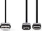 Nedis 2-in-1-Kabel - USB 2.0 - USB-A Male - USB Micro-B Male / USB-C Male - 480 Mbps - 1.00 m - Vernikkeld - Rond - PVC - Zwart - Blister