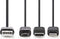 Nedis 3-in-1-Kabel - USB 2.0 - USB-A Male - Apple Lightning 8-Pins / USB Micro-B Male / USB-C Male - 480 Mbps - 1.00 m - Vernikkeld - Rond - PVC - Zwart - Label