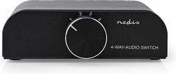 Nedis Analoge Audio-Switch - 4-Poorts poort(en) - Input: 1x 3,5 mm Audio-Input / 3x (2x RCA Female) - Output: 1x (2x RCA Female) - Manueel - Metaal - Antraciet
