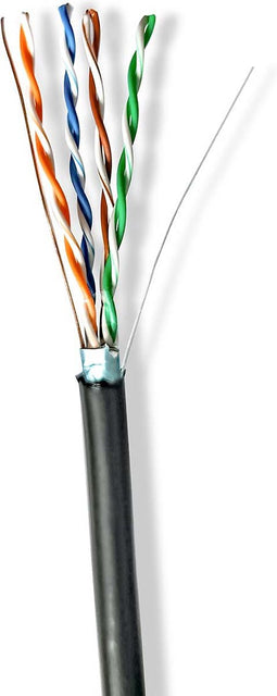 Nedis CCBG8596BK305S Netwerk Kabel Rol Cat5e Solid F/utp Koper 305.0 M Buitenshuis Rond Pe Zwart Gift Box