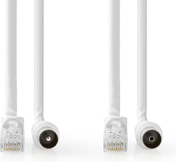 Nedis Coax- en CAT6-Combikabel - IEC (Coax) Male / RJ45 Male - IEC (Coax) Female / RJ45 Male - Vernikkeld - RG58 - 75 Ohm - Dubbel Afgeschermd - 3.00 m - Rond - PVC - Wit - Label