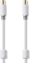 Nedis Coaxkabel - IEC (Coax) Male - IEC (Coax) Female - Verguld - 75 Ohm - Dubbel Afgeschermd - 2.00 m - Rond - PVC - Wit - Polybag