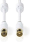Nedis Coaxkabel - IEC (Coax) Male - IEC (Coax) Female - Verguld - 75 Ohm - Dubbel Afgeschermd - 2.00 m - Rond - PVC - Wit - Polybag