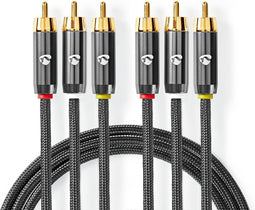 Nedis Composiet Videokabel - 3x RCA Male - 3x RCA Male - Verguld - 480p - 2.00 m - Rond - Katoen - Antraciet / Gun Metal Grijs - Cover Window Box