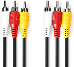 Nedis Composiet Videokabel - 3x RCA Male - 3x RCA Male - Vernikkeld - 480p - 3.00 m - Rond - PVC - Zwart - Envelop