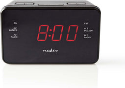 Nedis Digitale Wekkerradio - LED-Scherm - 1x 3,5 mm Audio-Input - Tijdprojectie - AM / FM - Snoozefunctie - Slaaptimer - Aantal alarmen: 2 - Zwart