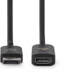 Nedis DisplayPort-Adapter - DisplayPort Male - HDMI Output - 8K@30Hz - Vernikkeld - Recht - 0.20 m - Rond - TPE - PVC - Zwart - Envelop