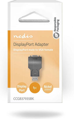 Nedis DisplayPort-Adapter - DisplayPort Male - VGA Female 15p - 1080p - Vernikkeld - Recht - Rond - ABS - ABS - Zwart - Doos