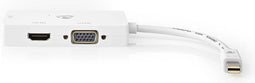 Nedis DisplayPort-Adapter - Mini-DisplayPort Male - DVI-D 24+1-Pins Female / HDMI Output / VGA Female 15p - 4K@60Hz - Vernikkeld - Schakelbaar - 0.20 m - Rond - ABS - ABS - Wit - Doos