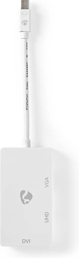 Nedis DisplayPort-Adapter - Mini-DisplayPort Male - DVI-D 24+1-Pins Female / HDMI Output / VGA Female 15p - 4K@60Hz - Vernikkeld - Schakelbaar - 0.20 m - Rond - ABS - ABS - Wit - Polybag