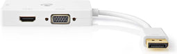Nedis DisplayPort-Adapter - Mini-DisplayPort Male - DVI-D 24+1-Pins Female / HDMI Output / VGA Female 15p - 4K@60Hz - Verguld - Schakelbaar - 0.20 m - Rond - ABS - ABS - Wit - Polybag