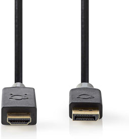 Nedis DisplayPort-Kabel - DisplayPort Male - HDMI Connector - 4K@30Hz - Verguld - 2.00 m - Rond - PVC - Antraciet - Doos