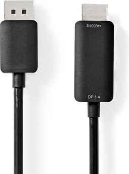 Nedis DisplayPort-Kabel - DisplayPort Male - HDMI Connector - 4K@60Hz - Vernikkeld - 2.00 m - Rond - PVC - Zwart - Doos