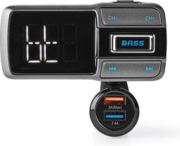 Nedis FM-Audiotransmitter voor Auto - Zwanenhals - Handsfree bellen - 2.0 " - LED-Scherm - Bluetooth - QC 3.0 / 5.0 V DC / 2.4 A - Snelladen - Bass boost - Google Assistant / Siri - Grijs / Zwart