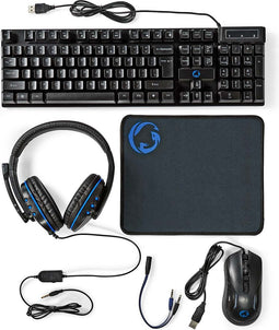 Nedis Gaming Combo Kit - 5-in-1 - Toetsenbord, Koptelefoon, Muis en Muismat - Zwart - QWERTY - US Internationaal
