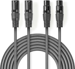Nedis Gebalanceerde Audiokabel - 2x XLR 3-Pins Male - 2x XLR 3-Pins Female - Vernikkeld - 1.50 m - Rond - PVC - Donkergrijs - Kartonnen Sleeve