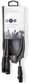 Nedis Gebalanceerde Audiokabel - 2x XLR 3-Pins Male - XLR 3-Pins Female - Vernikkeld - 1.50 m - Rond - PVC - Donkergrijs - Kartonnen Sleeve