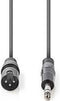 Nedis Gebalanceerde Audiokabel - XLR 3-Pins Male - 6,35 mm Male - Vernikkeld - 1.50 m - Rond - PVC - Donkergrijs - Kartonnen Sleeve