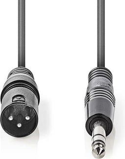 Nedis Gebalanceerde Audiokabel - XLR 3-Pins Male - 6,35 mm Male - Vernikkeld - 3.00 m - Rond - PVC - Donkergrijs - Kartonnen Sleeve