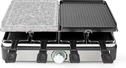 Nedis Gourmet / Raclette - Grill / Steen - 8 Personen - Spatel - Temperatuurinstelling - Anti-aanbak laag - Rechthoek