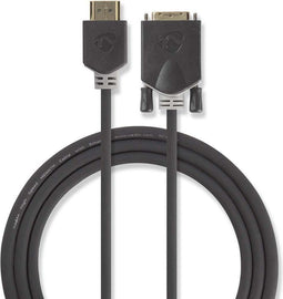 Nedis HDMI Kabel - HDMI Connector - DVI-D 24+1-Pins Male - 1080p - Verguld - 2.00 m - Recht - PVC - Antraciet - Window Box met Euro Lock