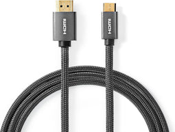 Nedis High Speed HDMI-Kabel met Ethernet - HDMI Connector - HDMI Mini-Connector - 4K@60Hz - 18 Gbps - 2.00 m - Rond - Katoen - Antraciet / Gun Metal Grijs - Cover Window Box