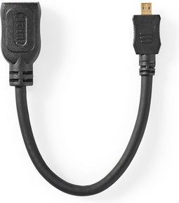 Nedis High Speed HDMI-Kabel met Ethernet - HDMI Micro-Connector - HDMI Output - 4K@30Hz - 10.2 Gbps - 0.20 m - Rond - ABS / PVC - Zwart - Label