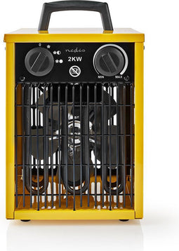 Nedis Industrieel ontwerp ventilatorkachel - 1000 / 2000 W - Instelbare thermostaat - 2 Warmte Standen - IP24 - Geïntegreerde handgrepen - Geel