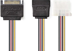 Nedis Interne Voedingskabel - SATA 15-Pins Male - Molex Female / SATA 15-Pins Female - Verguld - 0.20 m - Rond - PVC - Multicolour - Envelop