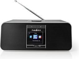 Nedis Internetradio - Tafelmodel - Bluetooth / Wi-Fi - DAB+ / FM / Internet - 2.4 " - Kleurenscherm - 42 W - Afstandbestuurbaar - App-gestuurd - Koptelefoonoutput - Wekker - Slaaptimer - Zwart