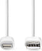 Nedis Lightning Kabel - USB 2.0 - Apple Lightning 8-Pins - USB-A Male - 480 Mbps - Vernikkeld - 1.00 m - Rond - PVC - Wit - Envelop