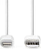 Nedis Lightning Kabel - USB 2.0 - Apple Lightning 8-Pins - USB-A Male - 480 Mbps - Vernikkeld - 3.00 m - Rond - PVC - Wit - Polybag