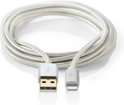 Nedis Lightning Kabel - USB 2.0 - Apple Lightning 8-Pins - USB-A Male - 480 Mbps - Verguld - 2.00 m - Rond - Gevlochten / Nylon - Aluminium - Cover Window Box