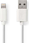 Nedis Lightning Kabel - USB 2.0 - Apple Lightning 8-Pins - USB-A Male - 480 Mbps - Vernikkeld - 1.00 m - Rond - PVC - Wit - Doos