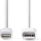Nedis Lightning Kabel - USB 2.0 - Apple Lightning 8-Pins - USB-A Male - 480 Mbps - Vernikkeld - 1.00 m - Rond - PVC - Wit - Doos