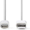 Nedis Lightning Kabel - USB 2.0 - Apple Lightning 8-Pins - USB-A Male - 480 Mbps - Vernikkeld - 3.00 m - Rond - PVC - Wit - Polybag
