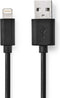 Nedis Lightning Kabel - USB 2.0 - Apple Lightning 8-Pins - USB-A Male - 480 Mbps - Vernikkeld - 2.00 m - Rond - PVC - Zwart - Polybag