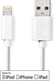 Nedis Lightning Kabel - USB 2.0 - Apple Lightning 8-Pins - USB-A Male - 480 Mbps - Vernikkeld - 3.00 m - Rond - PVC - Wit - Polybag