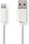 Nedis Lightning Kabel - USB 2.0 - Apple Lightning 8-Pins - USB-A Male - 480 Mbps - Vernikkeld - 3.00 m - Rond - PVC - Wit - Polybag