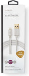 Nedis Lightning Kabel - USB 2.0 - Apple Lightning 8-Pins - USB-A Male - 480 Mbps - Verguld - 1.00 m - Rond - Gevlochten / Nylon - Aluminium - Cover Window Box