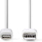 Nedis Lightning Kabel - USB 2.0 - Apple Lightning 8-Pins - USB-A Male - 480 Mbps - Vernikkeld - 2.00 m - Rond - PVC - Wit - Doos
