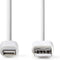 Nedis Lightning Kabel - USB 2.0 - Apple Lightning 8-Pins - USB-A Male - 480 Mbps - Vernikkeld - 2.00 m - Rond - PVC - Wit - Envelop