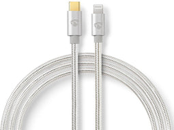 Nedis Lightning Kabel - USB 2.0 - Apple Lightning 8-Pins - USB-C Male - 480 Mbps - Verguld - 2.00 m - Rond - Gevlochten / Nylon - Aluminium - Cover Window Box
