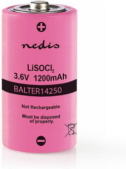 Nedis Lithiumthionylchloride-Batterij ER14250 - 3.6 V DC - Lithium Thionyl Chloride - 1200 mAh - 1-Blister - ER14250 - Roze