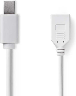 Nedis Mini DisplayPort-Kabel - DisplayPort 1.2 - Mini-DisplayPort Male - DisplayPort Female - 21.6 Gbps - Vernikkeld - 0.20 m - Rond - PVC - Wit - Polybag