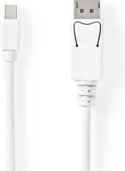 Nedis Mini DisplayPort-Kabel - DisplayPort 1.4 - Mini-DisplayPort Male - DisplayPort Male - 48 Gbps - Vernikkeld - 2.00 m - Rond - PVC - Wit - Polybag