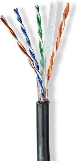 Nedis Netwerk Kabel Rol - CAT6 - Solid - U/UTP - CCA - 100.0 m - Buitenshuis - Rond - PE - Zwart - Trekdoos