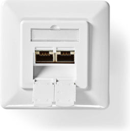 Nedis Netwerk Wanddoos - Inbouw - 2 poort(en) - CAT6 - Recht - Female - Goud Verguld - PVC - Wit - Doos