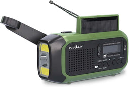 Nedis Noodradio - Draagbaar Model - DAB+ / FM - Batterij Gevoed / Handslinger / Solar Powered / USB Gevoed - Wekker - Groen / Zwart
